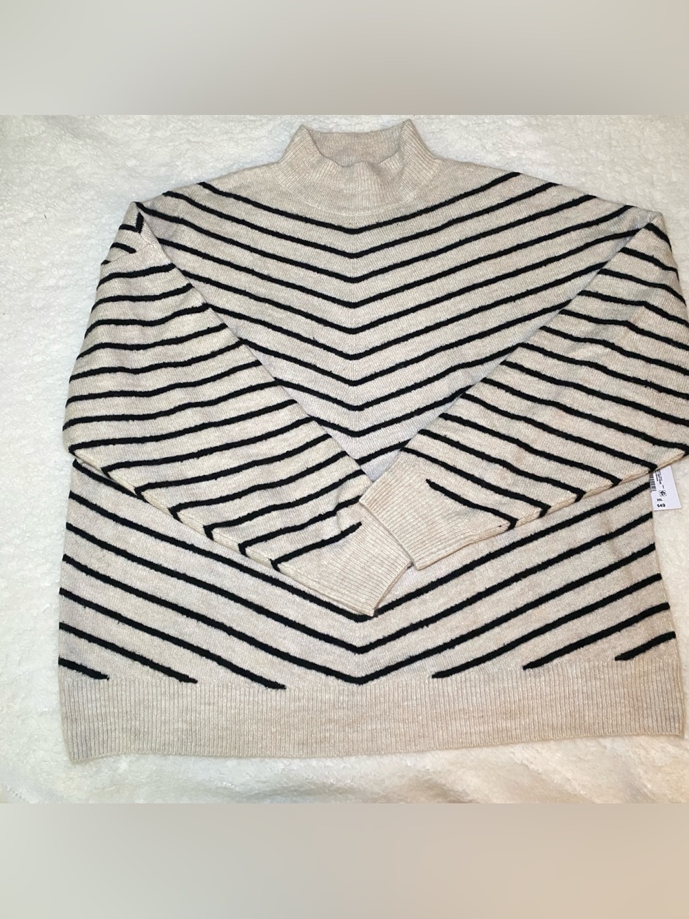Liz Claiborne Cream and Black Striped Turtleneck Sweater
